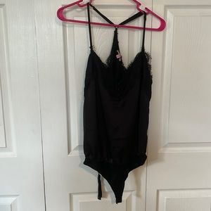 Pink lily silk and lace body suit